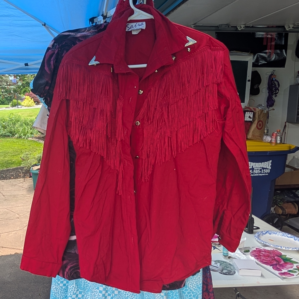 Vintage Sassi Holford Red Fringe Blouse